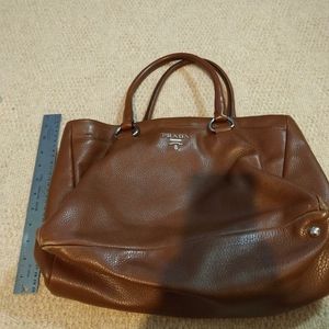 Walnut-brown leather Prada tote w shoulder strap